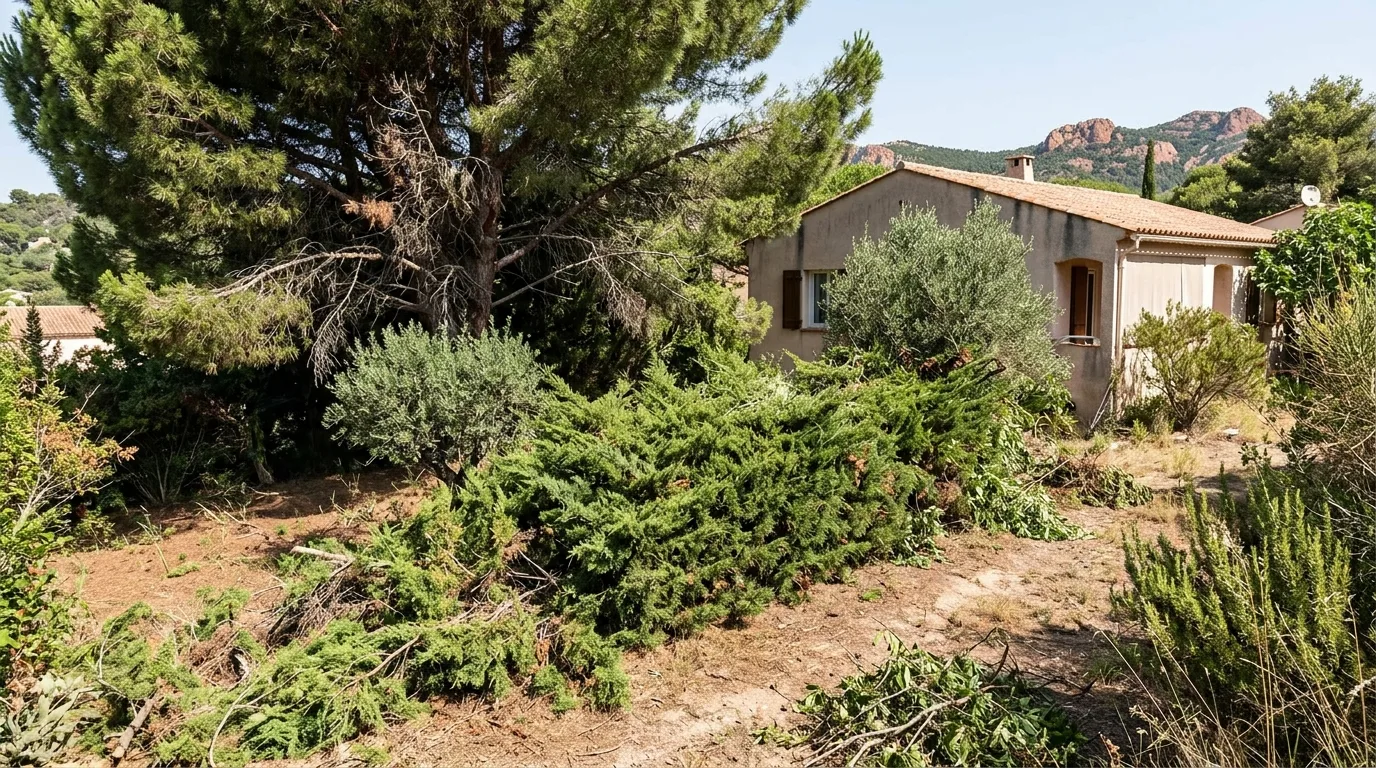 Cyprès incliné proche d'une clôture à Saint-Aygulf