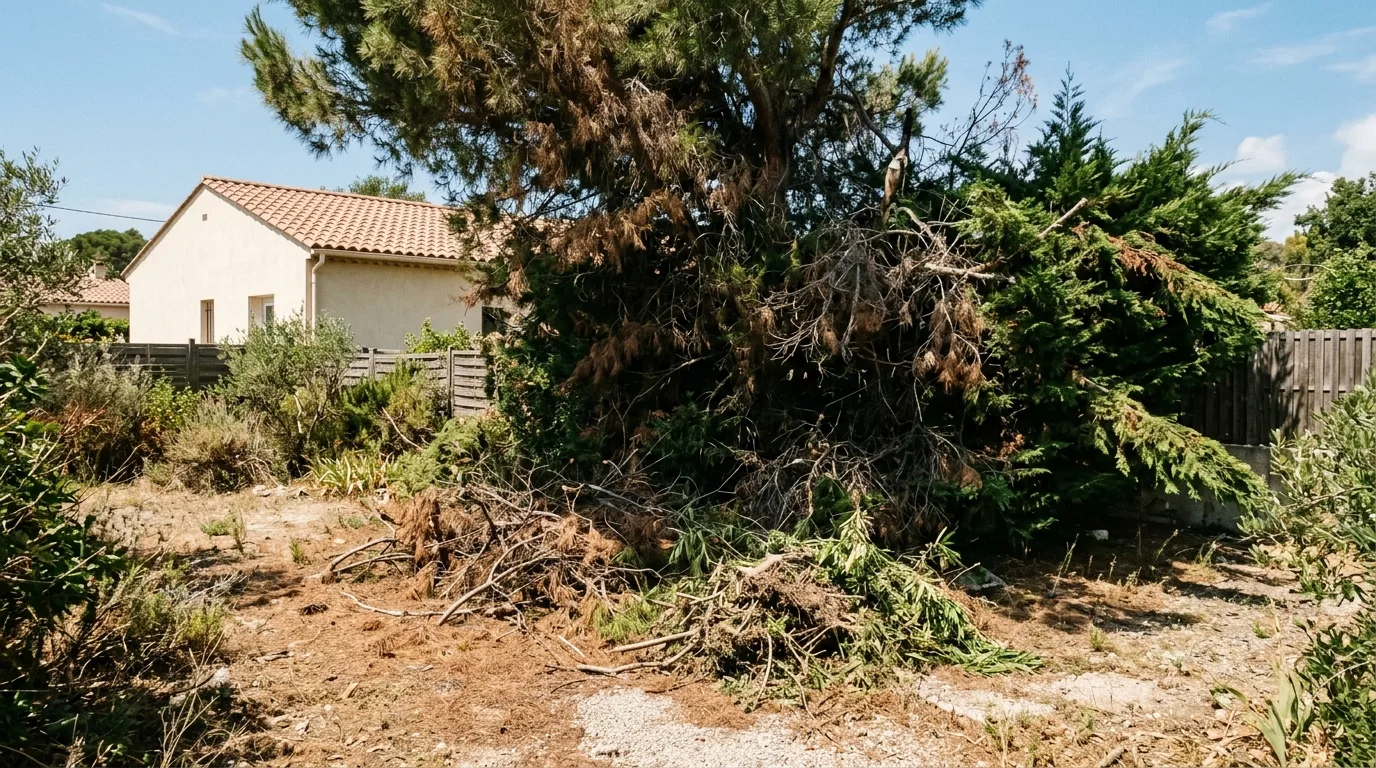 Souche gênante avant rognage à Fréjus-Plage
