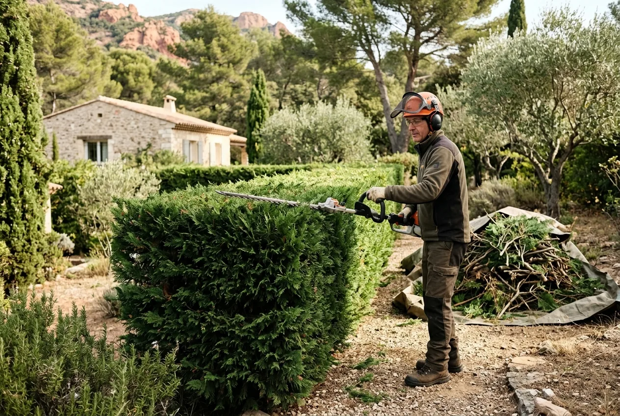Taille de haie dans une propriété de Roquebrune